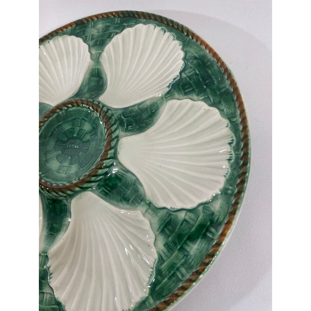 Green Vintage 1950s French Longchamp Green and White Oyster Plate For Sale - Image 8 of 16