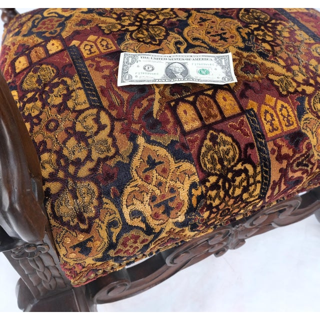 Mid 20th Century Pair Gothic Oversized Heavily Carved Walnut Arm Chairs Tall Back Thrones MINT! For Sale - Image 5 of 13