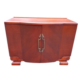 Vintage Art Deco Serpentine Front Bar Cabinet With Felt-Lined Drawers For Sale