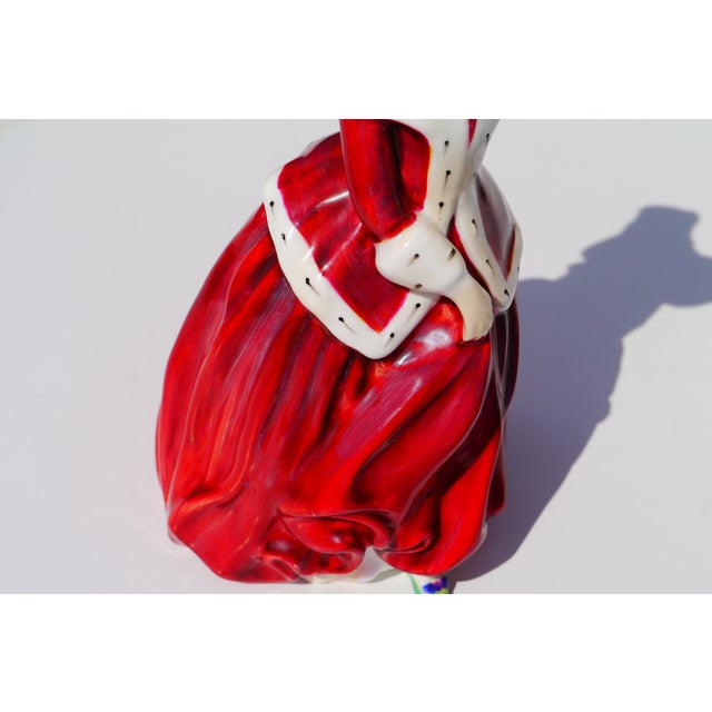 Vintage Royal Doulton England 1946 Figurine Hn1992 Christmas Morn Lady in Red For Sale - Image 12 of 13