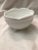 This is a charming vintage milk, glass footed bowl with a scalloped rim, and diamond – textured exterior, and three petite...