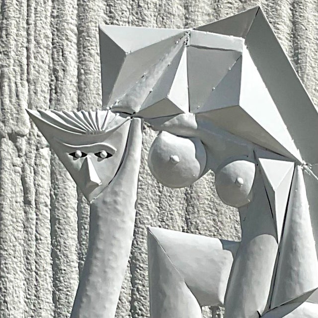 Contemporary Vintage Cubist Lacquered Metal Sculpture of Woman For Sale - Image 3 of 7