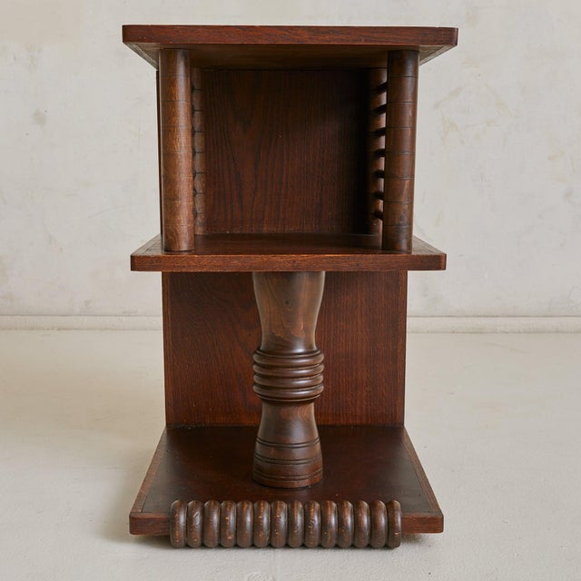 Wood French Spool‑Detail Oak Side Table in the Manner of Charles Dudouyt, 1940s For Sale - Image 7 of 10