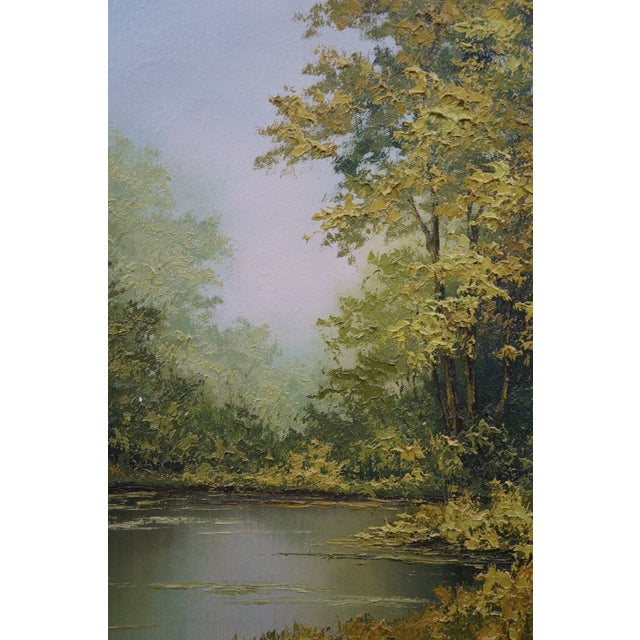 Late 20th Century Griselda Gil De La Torre Impressionist Forest River Landscape Oil Painting 34" For Sale - Image 12 of 12