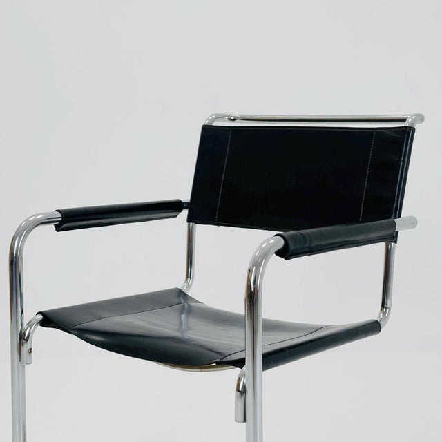 Mid-Century Black Leather S34 Cantilever Armchair by Mart Stam for Thonet, 1980s For Sale - Image 6 of 11