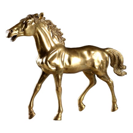 Modern Sculpture of Trotting Horse in Gilded Bronze, 1970s For Sale