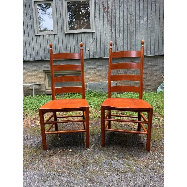 Vintage Shaker Style High Ladder Back Solid Wood Dining Chairs. Set of 4. For Sale - Image 15 of 15
