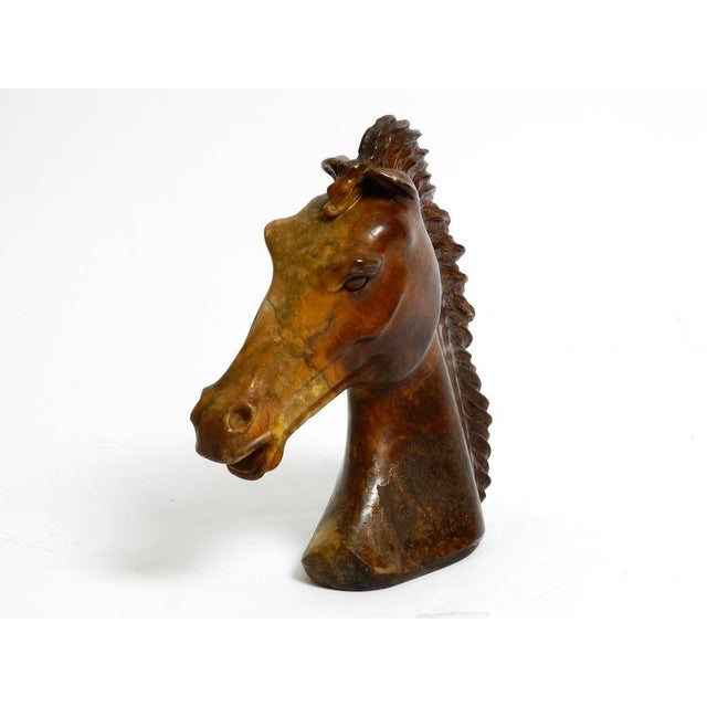 Very nice decorative large horse head sculpture made of brown soapstone. Very heavy and lifelike with the typical...