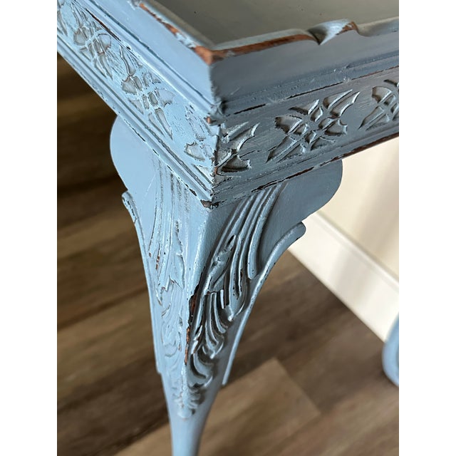 Antique Early 20th Century Blue French Country Carved Wood Rustic Console/Accent Table For Sale - Image 9 of 12