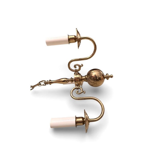Vintage Danish Three-Arm Brass Chandelier For Sale - Image 6 of 9
