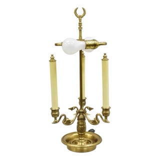 Vintage Regency Style Brass Candlestick Bouillotte Desk Table Lamp W/ Swans (A) For Sale
