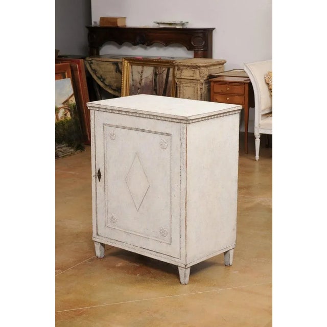 1880s Swedish Gustavian Style Painted Cabinet with Carved Diamond and Rosettes For Sale - Image 9 of 13