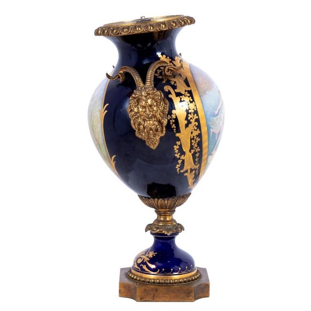 French Sevres Blue Ground Two Handle Ovoid Vase For Sale - Image 3 of 4