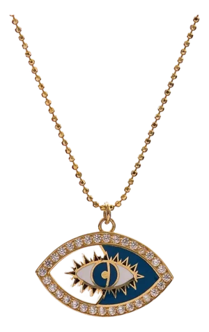 Celestial Evil Eye Blue Enamel Gold Necklace