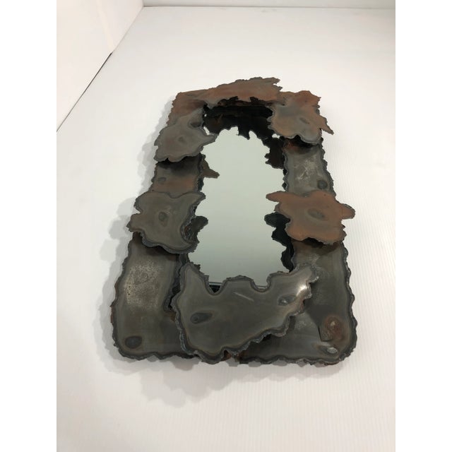 1970s Artist Signed Brutalist Metal Wall Mirror For Sale - Image 4 of 12