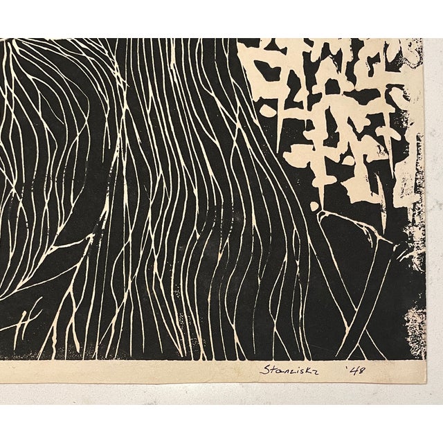Large 1948 linocut by Stanziskz, signed dated and marked as artist's proof.