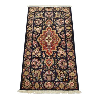 Qom Rug 2’7” X 4’9” Blue Wool Vintage Traditional Hand-Knotted Carpet For Sale