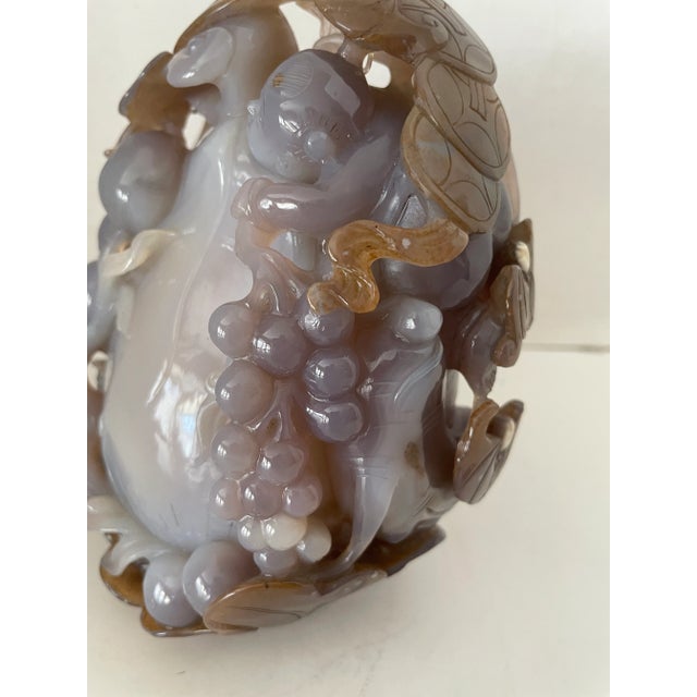 Vintage 1980s Chinese Tongzi Boy Purple Jade Sculpture, Dongyang Dynasty For Sale - Image 9 of 12
