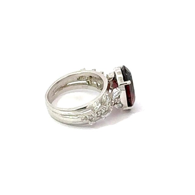 Art Deco Edwardian Inspired Garnet & Zircon Solitaire Ring in 925 Silver Size - 7.5 For Sale - Image 3 of 13
