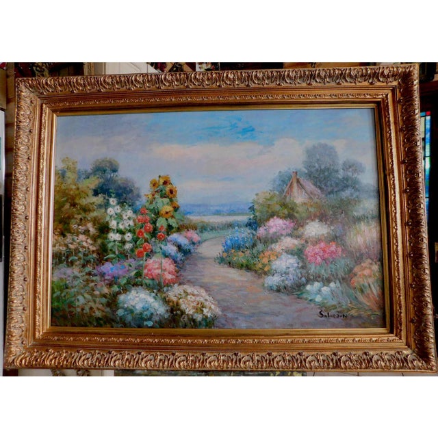 Cottage Garden with Thatched House European School, mid-to-late 20th century Oil on canvas, signed lower right “Salomon.”...