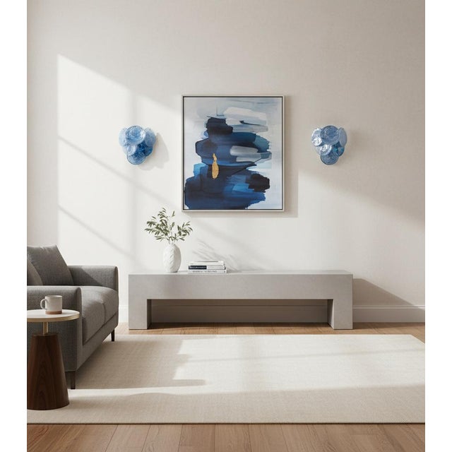 Pair of Vintage Italian Murano appliques in Vistosi style. Wall lights have 6 glass for each, cobalt blue alabaster...
