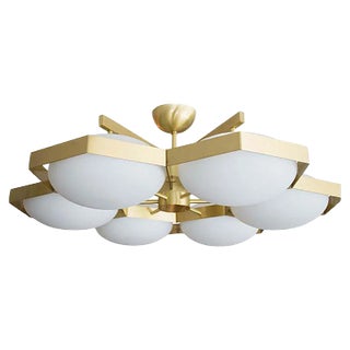 Brass and White Murano Glass Beehive Flush Mount Ceiling Lamp, 2009 For Sale