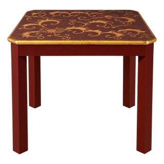 Vintage Chinese Style Deep Red Gilded Lacquer Small Square Table/Chessboard Table For Sale