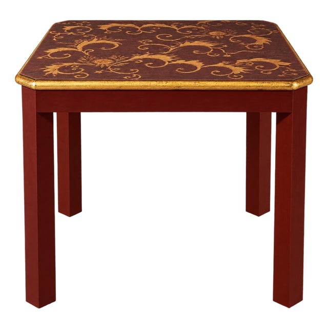 Vintage Chinese Style Deep Red Gilded Lacquer Small Square Table/Chessboard Table For Sale