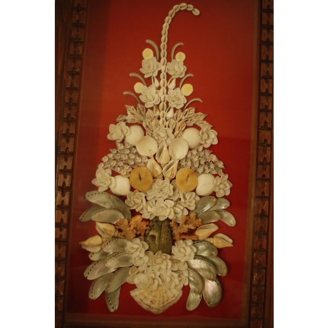 Mid Century Sailor's Valentine Shell Bouquet With Carved Wood Shadow Box Frame For Sale - Image 12 of 15