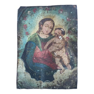 Antique Mexican Colonial Painted Icon For Sale