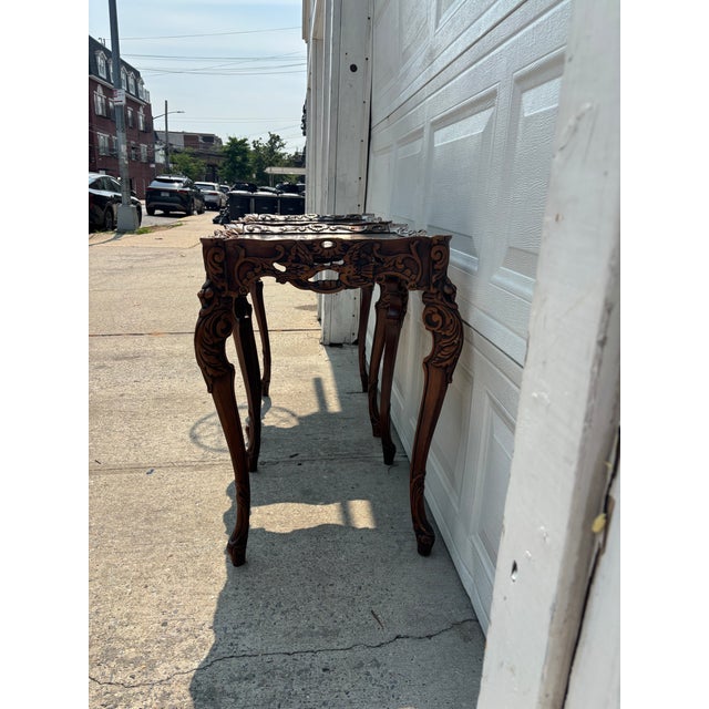 Pair of Spanish Revival Carved Walnut Side Tables, Bird Motif, Baroque Style For Sale - Image 4 of 12