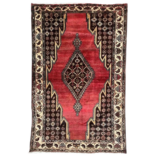 Vintage Rustic Wool Rug, 1950s For Sale