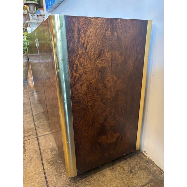 Mid-Century Modern Century Furniture 1970’s 4-Door Burlwood and Brass Credenza For Sale - Image 3 of 8
