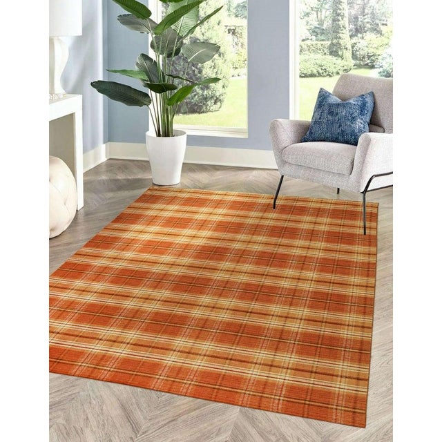 2020s 10x14 Yellow Flat Weave Wool Tartan Kilim Geometric Modern Carpet Rug For Sale - Image 5 of 7