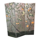 1980s Handpainted 3-Panel Screen of a Botanical Landscape With Birds, Dragonflies, and a Chameleon For Sale