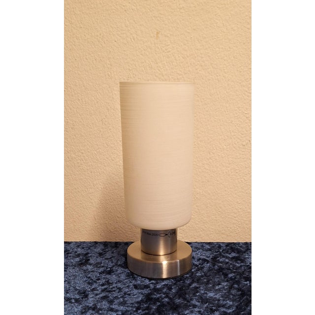 Vintage Table Lamp with Metal Base and Patterned Glass Shade by Fischer & Honsel, 2000s, in Very Good conditions. Designed...