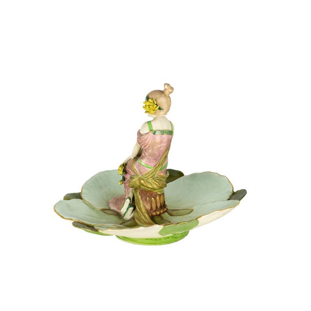 Ernst Wahliss, Art Nouveau Sculpture of Figural Tray with Maiden & Lily Pads, 1890s-1910s, Porcelain For Sale - Image 3 of 11