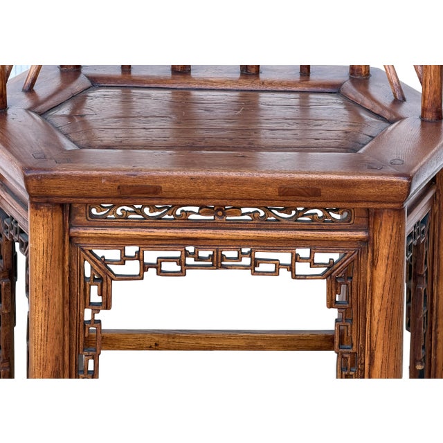 Vintage Brown Lattice Work Hexagonal Narrow Accent Armchair For Sale - Image 10 of 11