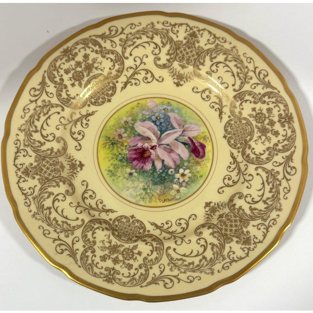 8 Orchid Conservatory Service Plates Painted and Signed E. Challinor for Pickard For Sale - Image 9 of 18