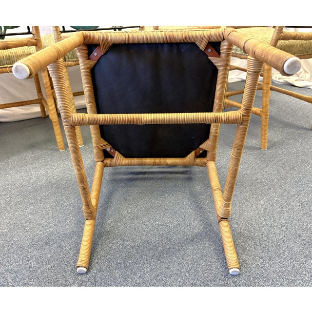 Vintage McGuire Style Rattan Wrapped Dining Chairs With Banana Leaf Back Detail- Set of 6 For Sale - Image 15 of 18