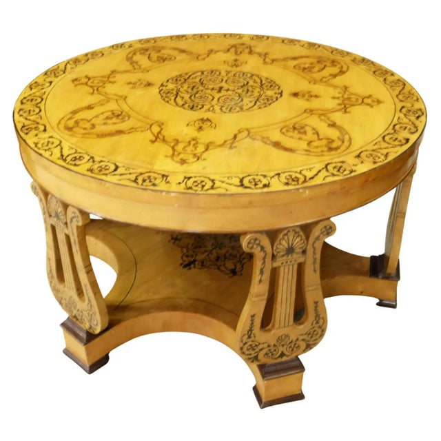 Stunning Antique Table, Center, Biedermeier Style, Maple, Marquetry Circular, Lyre, Early 1900's, 20th Century! Pictures...