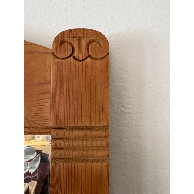 1970s Vintage Danish Country Pine Mirror With Beveled Glass For Sale - Image 5 of 11