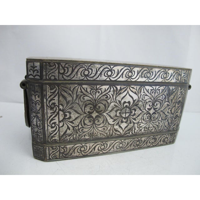 19th-century silver alloy inlaid brass betel nut box, from the Maranao people in Mindanao, Philippines. These boxes were...