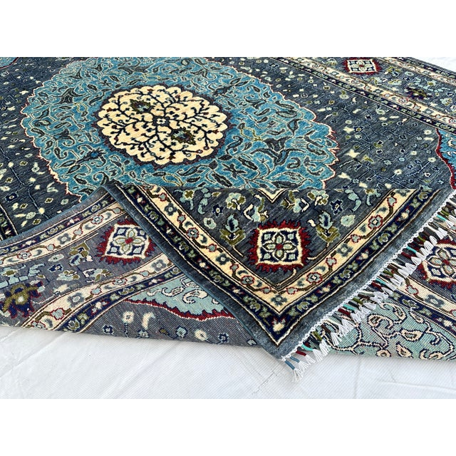 Charcoal Blue Persian Tabriz Medallion Hand-Knotted Wool Rug - 6'6" X 9'9 For Sale - Image 13 of 13