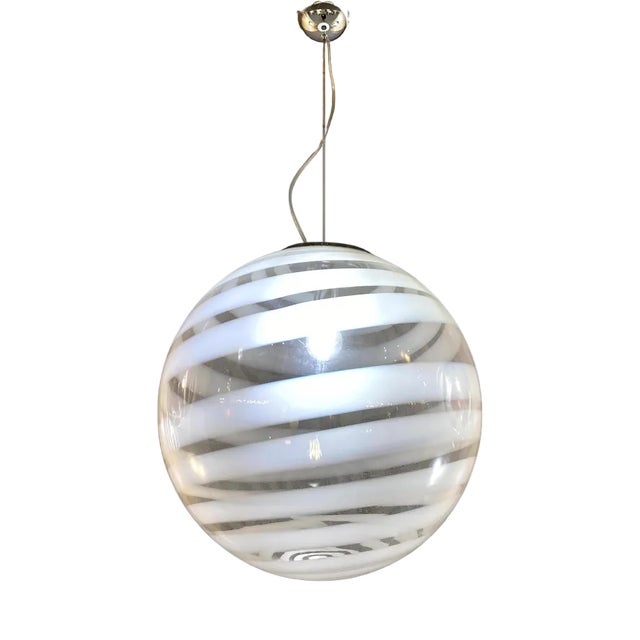 White and Transparent Sphere Lamp in Murano Glass from Simoeng For Sale