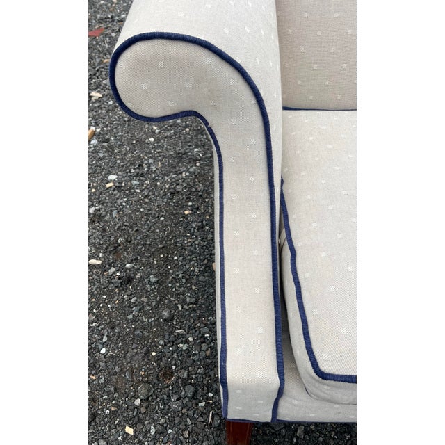 Linen Ethan Allen Chippendale Camelback Sofa For Sale - Image 8 of 9