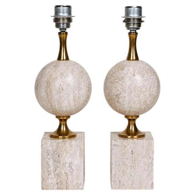 Travertine Table Lamps by Philippe Barbier for Maison Barbier, 1960s, Set of 2 For Sale - Image 4 of 18