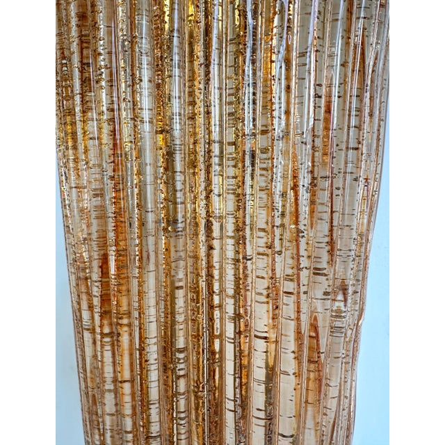 Large Contemporary Pair of Brass Salmon Gold Leaf Murano Glass Sconces, Italy For Sale - Image 11 of 11