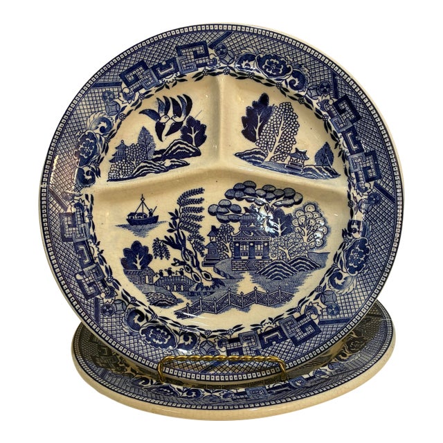 Vintage Blue Willow Transferware Plates - A Pair For Sale
