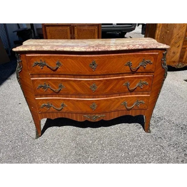 Brown 1900s Louis XVI Style Marble-Top Bombe Commode For Sale - Image 8 of 8